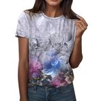 Kanpola bluz tişört, kadın, yuvarlak yaka, kısa kollu, moda, kelebek baskılı, tunik bluz, tişört, yazlık tişört, basic gömlek, bol bluz, plaj üst giyim, 1-lila, S