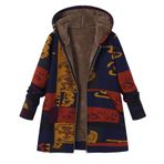 Kanpola büyük beden kadın kışlık ceket, uzun baskılı, pelüş ceket, yün manto, kışlık ayıcık, manto, retro fermuarlı, parka, cepli, moda, rahat, dış giyim, A - Mavi, L