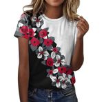 Kanpola büyük beden tişört, bayan, renkli çiçek baskılı, tunik bluz, tişört, moda, ilkbahar, yaz, kadın bluzu, büyük beden, basic gömlek, tişört, üst, rahat, bol bluz, yazlık tişört, C-beyaz, M