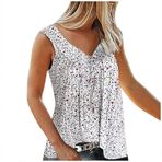 Kanpola büyük beden üst, kadın kolsuz tişört, kolsuz üst, V yaka, Crop Tops yelek, S-7XL, yazlık bluz, üst giyim, çiçek desenli, bluz üst, gömlek bluz, bol kesim, Beyaz, 4XL