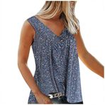 Kanpola büyük beden üst, kadın kolsuz tişört, kolsuz üst, V yaka, Crop Tops yelek, S-7XL, yazlık bluz, üst giyim, çiçek desenli, bluz üst, gömlek bluz, bol kesim, mavi (Tiefes Blau), 5XL
