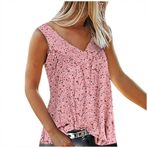 Kanpola büyük beden üst, kadın kolsuz tişört, kolsuz üst, V yaka, Crop Tops yelek, S-7XL, yazlık bluz, üst giyim, çiçek desenli, bluz üst, gömlek bluz, bol kesim, Pembe., 4XL