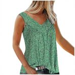 Kanpola büyük beden üst, kadın kolsuz tişört, kolsuz üst, V yaka, Crop Tops yelek, S-7XL, yazlık bluz, üst giyim, çiçek desenli, bluz üst, gömlek bluz, bol kesim, Yeşil., L