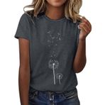 Kanpola C Koyu Gri Yuvarlak Yaka Kısa Kollu Moda Çiçek Desenli Baskılı Tunik Gömlek Bluz Tarz Yaz Boş Zaman Plaj Üst Giyim Zarif Kadın T-shirt