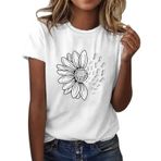 Kanpola D Beyaz Yuvarlak Yaka Kısa Kollu Moda Çiçek Desenli Baskılı Tunik Gömlek Bluz Tarz Yaz Boş Zaman Plaj Üst Giyim Zarif Kadın T-shirt