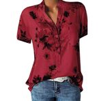 Kanpola D Kırmızı Gömlek Tarz Uzun Kısa Kollu Çiçek Baskılı Tunik Yazlık Üst Giyim Yakalı Gündelik A Bluz Tarz Kadın T-shirt
