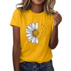 Kanpola D Sarı Yuvarlak Yaka Kısa Kollu Moda Çiçek Desenli Baskılı Tunik Gömlek Bluz Tarz Yaz Boş Zaman Plaj Üst Giyim Zarif Kadın T-shirt