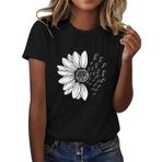 Kanpola D Siyah Yuvarlak Yaka Kısa Kollu Moda Çiçek Desenli Baskılı Tunik Gömlek Bluz Tarz Yaz Boş Zaman Plaj Üst Giyim Zarif Kadın T-shirt