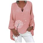 Kanpola Damen Sweatshirts Bluz, büyük beden, uzun kollu tişört, baskılı kazak, V yaka, bol gömlek, ilkbahar, yaz, boş zaman, üst giyim, üst giyim, C - Pembe, L