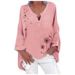 Kanpola Damen Sweatshirts Bluz, büyük beden, uzun kollu tişört, baskılı kazak, V yaka, bol gömlek, ilkbahar, yaz, boş zaman, üst giyim, üst giyim, F - Pembe, L