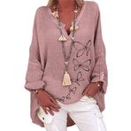 Kanpola Damen Sweatshirts Bluz, büyük beden, uzun kollu tişört, baskılı kazak, V yaka, bol gömlek, ilkbahar, yaz, boş zaman, üst giyim, üst giyim, Z - Pembe, L