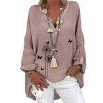 Kanpola Damen Sweatshirts Bluz, büyük beden, uzun kollu tişört, baskılı kazak, V yaka, bol gömlek, ilkbahar, yaz, boş zaman, üst giyim, üst giyim, Zd - Pembe, L