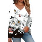 Kanpola Damen Sweatshirts Bol çiçek desenli uzun kollu gömlek üst giyim gündelik V yaka tunik bluz ilkbahar yaz üst giyim basic tişört bol kazak üst giyim, Beyaz #1, XL