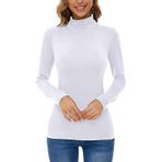 Kanpola Kadın Balıkçı Yaka Uzun Kollu Tişört Basic Gömlek Sonbahar Kış Sıcak Üst Giyim Streç Bluz Slim Fit Sweatshirt 2021 Yeni Kadınlar Kızlar için Üst, A - Beyaz, S