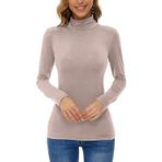 Kanpola Kadın Balıkçı Yaka Uzun Kollu Tişört Basic Gömlek Sonbahar Kış Sıcak Üst Giyim Streç Bluz Slim Fit Sweatshirt 2021 Yeni Kadınlar Kızlar için Üst, B - Bej, M