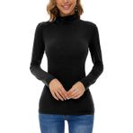 Kanpola Kadın Balıkçı Yaka Uzun Kollu Tişört Basic Gömlek Sonbahar Kış Sıcak Üst Giyim Streç Bluz Slim Fit Sweatshirt 2021 Yeni Kadınlar Kızlar için Üst, C – Siyah., M
