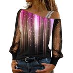 Kanpola Kadın Bluz Tişört Kadın Uzun Kollu Sweatshirt Seksi Omzu Açık Gömlek Bluz Parlak Dantelli Uzun Kollu İlkbahar Yaz Üst Parça Tunik Üstler Şık Gömlek Bluz Sokak, B-lila, XXL