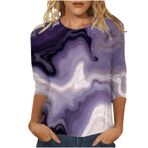 Kanpola Kadın Bluz Yaz Tişört 3D Baskılı Kısa Kollu Yuvarlak Yaka Tişört Gençler Kız Spor Tişörtü Moda Renkli Gömlek Bluz Basic Tunik Üst Giyim Şık Yaz Tişörtü Yaz Üst, Lila-b, S