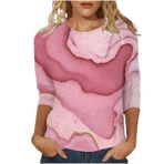 Kanpola Kadın Bluz Yaz Tişört 3D Baskılı Kısa Kollu Yuvarlak Yaka Tişört Gençler Kız Spor Tişörtü Moda Renkli Gömlek Bluz Basic Tunik Üst Giyim Şık Yaz Tişörtü Yaz Üst, Sıcak Pembe-B, L