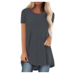 Kanpola Kadın Bluz Yaz Üst Parça Kısa Kollu Yuvarlak Yaka Bol Tunik Üst Giyim Uzun Gömlek Moda Renkli Baskılı Uzun Bluz Bol Günlük Şık Tişört Bluz Spor Tişört Yaz Gömleği Üst, Açık - Koyu Gri, XL