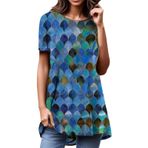 Kanpola Kadın Bluz Yaz Üst Parça Kısa Kollu Yuvarlak Yaka Bol Tunik Üst Giyim Uzun Gömlek Moda Renkli Baskılı Uzun Bluz Bol Günlük Şık Tişört Bluz Spor Tişört Yaz Gömleği Üst, K - Mavi, XXL