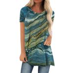 Kanpola Kadın Bluz Yaz Üst Parça Kısa Kollu Yuvarlak Yaka Bol Tunik Üst Giyim Uzun Gömlek Moda Renkli Baskılı Uzun Bluz Bol Günlük Şık Tişört Bluz Spor Tişört Yaz Gömleği Üst, Za - Yeşil, XXL