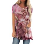 Kanpola Kadın Bluz Yaz Üst Parça Kısa Kollu Yuvarlak Yaka Bol Tunik Üst Giyim Uzun Gömlek Moda Renkli Baskılı Uzun Bluz Bol Günlük Şık Tişört Bluz Spor Tişört Yaz Gömleği Üst, Zc - Sıcak Pembe, L