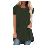 Kanpola Kadın Bluz Yaz Üst Parça Kısa Kollu Yuvarlak Yaka Bol Tunik Üst Giyim Uzun Gömlek Moda Renkli Baskılı Uzun Bluz Bol Günlük Şık Tişört Bluz Spor Tişört Yaz Gömleği Üst, Zq - Ag, XXL