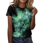 Kanpola kadın bluzu, şık, yuvarlak yaka, kısa kollu, moda, renkli, baskılı, tunik bluz, tişört, yazlık, üst giyim, genç, kız spor tişörtü, gündelik, bol kesim, gömlek, yazlık üst giyim, E-yeşil, 3XL