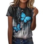 Kanpola kadın bluzu, şık, yuvarlak yaka, kısa kollu, moda, renkli, baskılı, tunik bluz, tişört, yazlık, üst giyim, genç, kız spor tişörtü, gündelik, bol kesim, gömlek, yazlık üst giyim, F-mavi, L
