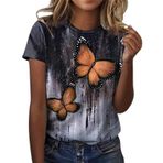 Kanpola kadın bluzu, şık, yuvarlak yaka, kısa kollu, moda, renkli, baskılı, tunik bluz, tişört, yazlık, üst giyim, genç, kız spor tişörtü, gündelik, bol kesim, gömlek, yazlık üst giyim, F-Turuncu, XL