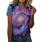 Kanpola kadın bluzu, yazlık tişört, kısa kollu bluz, yuvarlak yakalı, 3D baskılı, genç kız kazağı, tunik tişört, basic üst giyim, bol bluz tişört, bluz üstleri, A-lila, M