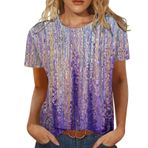 Kanpola kadın gömlek bluz, yuvarlak yaka, kısa kollu, moda, renkli, baskılı, tunik bluz, tişört, bol yaz üst giyim, genç kız spor tişörtü, boş zaman, bluz, pamuklu üst giyim, Koyu Lila, M