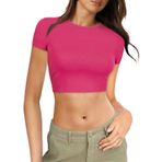 Kanpola Kadın Gömlekleri, Yazlık, Üst Giyim, Crop Tops Bisiklet Yaka Kısa Kollu Tişört, Dans Üstleri, Tek Renkli Svetşört, Yazlık, Genç Kız Spor Tişört, Slim Fit Gömlek Bluz, Sokak Giyimi, sıcak gül
