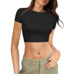 Kanpola Kadın Gömlekleri, Yazlık, Üst Giyim, Crop Tops Bisiklet Yaka Kısa Kollu Tişört, Dans Üstleri, Tek Renkli Svetşört, Yazlık, Genç Kız Spor Tişört, Slim Fit Gömlek Bluz, Sokak Giyimi, Siyah, XL
