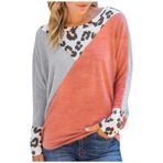 Kanpola kadın kazağı, uzun kollu tişört, leopar, yuvarlak yaka, sweatshirt, ilkbahar, yaz, bol gömlek, bluz, moda, şık, üst giyim, üst giyim, D - Turuncu, S
