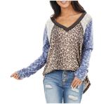 Kanpola kadın kazağı, uzun kollu tişört, leopar, yuvarlak yaka, sweatshirt, ilkbahar, yaz, bol gömlek, bluz, moda, şık, üst giyim, üst giyim, F - Kahverengi, XXL