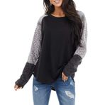 Kanpola kadın kazağı, uzun kollu tişört, leopar, yuvarlak yaka, sweatshirt, ilkbahar, yaz, bol gömlek, bluz, moda, şık, üst giyim, üst giyim, G - Siyah, XL