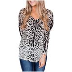 Kanpola kadın kazağı, uzun kollu tişört, leopar, yuvarlak yaka, sweatshirt, ilkbahar, yaz, bol gömlek, bluz, moda, şık, üst giyim, üst giyim, I -Siyah, XXL