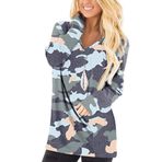 Kanpola Kadın Kazak Gömlek Leopar / Kamuflaj Sweatshirt Uzun Kollu Bisiklet Yaka Bluz Gömlek İlkbahar Yaz Rahat Kadın Üst Giyim Sokak Giyimi Üst Giyim Üst Giyim, Mavi, XL