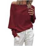 Kanpola kadın kazak, sweatshirt, seksi, omzu açık, uzun kollu tişört, ilkbahar, yaz, tek renkli, modaya uygun, şık gömlek, bol üst giyim, C - Kırmızı, M