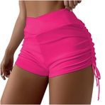 Kanpola kadın mayosu, karın kapalı yüzme şortu, yüzme şortu, hızlı kurur, plaj şortu, ayarlanabilir büzme ipi, bikini altı, yüksek bel, sörf ve su sporları için, B - Sıcak Pembe, XL