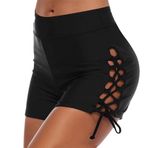 Kanpola kadın mayosu, karın kapalı yüzme şortu, yüzme şortu, hızlı kurur, plaj şortu, ayarlanabilir büzme ipi, bikini altı, yüksek bel, sörf ve su sporları için, D – Siyah., S