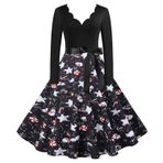 Kanpola Kadın Noel Elbisesi Gece Elbisesi Büyük Beden V Yaka Hepburn Elbise Pileli Etek Kış Uzun Kollu Noel Elbisesi Fermuarlı Vintage Slim Fit Parti Elbisesi, Zp - Siyah, XXL