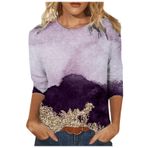 Kanpola kadın tişörtü, büyük beden, 3/4 kollu, tunik bluz, tişört, kelebek baskılı, yuvarlak yaka, bluz, yazlık tişört, gömlek bluz, üst giyim, gündelik, bol üst, şık spor tişört, B-lila, XXL