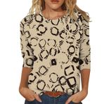 Kanpola kadın tişörtü, büyük beden, 3/4 kollu, tunik bluz, tişört, kelebek baskılı, yuvarlak yaka, bluz, yazlık tişört, gömlek bluz, üst giyim, gündelik, bol üst, şık spor tişört, G-haki, S