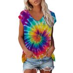 Kanpola kadın tişörtü, V yaka, bluz, kısa kollu, üst giyim, moda, ilkbahar, yaz, kadın bluzu, büyük beden, basic tunik, üst giyim, gündelik, bol kesim, gömlek bluz, üst giyim, A-lila, M