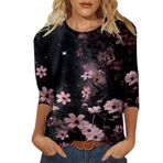 Kanpola kadın üst giyim, şık, yuvarlak yaka, kısa kollu, tişört, 3D alev baskılı, tunik bluz, tişört, 3/4 kollu, pamuk, üst giyim, gömlek, dar kesim, bluz, yazlık tişört, 1-lila, S