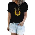 Kanpola kadın üst giyim, yaz, bol, yuvarlak yaka, kısa kollu, çiçek desenli, tunik bluz, tişört, genç kız spor tişörtü, basic üst giyim, şık yazlık tişört, yazlık üst giyim, Kahverengi, M