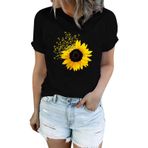 Kanpola kadın üst giyim, yaz, bol, yuvarlak yaka, kısa kollu, çiçek desenli, tunik bluz, tişört, genç kız spor tişörtü, basic üst giyim, şık yazlık tişört, yazlık üst giyim, Sarı, XL